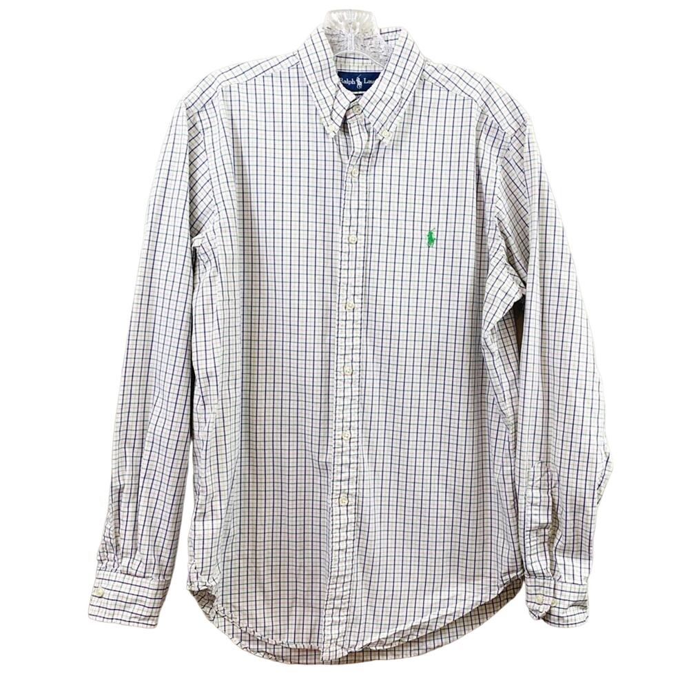 Ralph Lauren Classic Fit Plaid Button Down White/Blue Long Sleeve Shirt